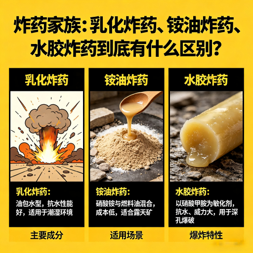 玛纳斯炸药家族：乳化炸药、铵油炸药、水胶炸药到底有什么区别？
